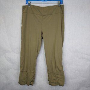 Neon Buddha Capri Pants Women L Green Crop Ruched Hem Active Yoga Boho Preppy